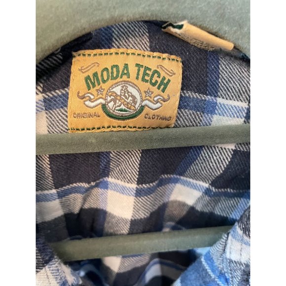 Moda Tech Blue Flannel Long Sleeve Pearl Snap XLT - Picture 3 of 5